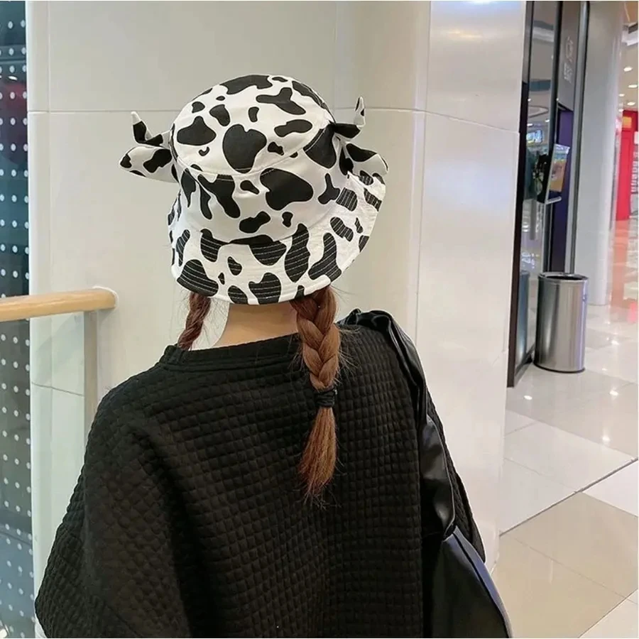 

Fashion Fisherman's hat Four Seasons Sun Hat New Horns Cow Pattern Bucket Hats for Women Outdoor Beach Cap Bob Ladies Panama Hat