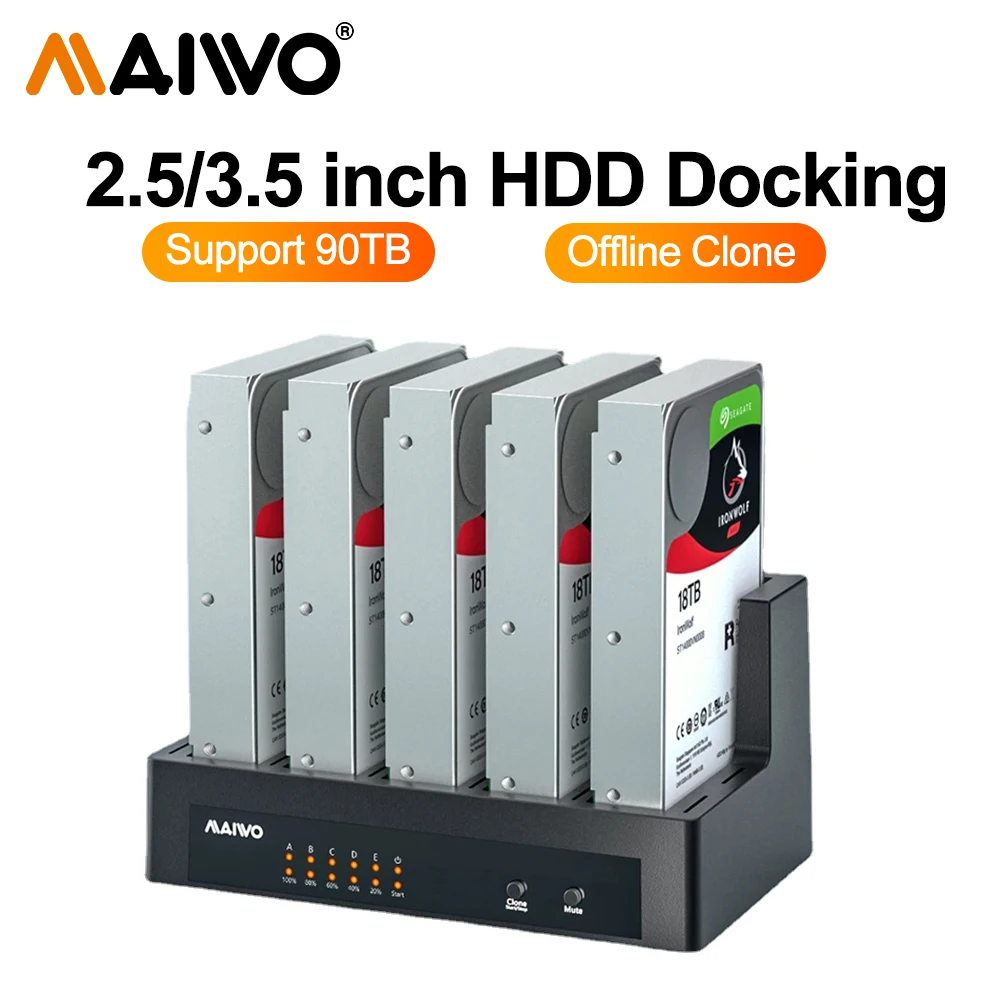 MAIWO 5 Bay HDD Docking Station USB3.0 to 2.5" /3.5" SATA SSD Clone External Hard Drive HDD Enclosure for SATA Support 90TB
MAIWO 5 Bay HDD Docking Station USB3.0 to 2.5" /3.5" SATA SSD Clone External Hard Drive HDD Enclosure for SATA Support 90TB