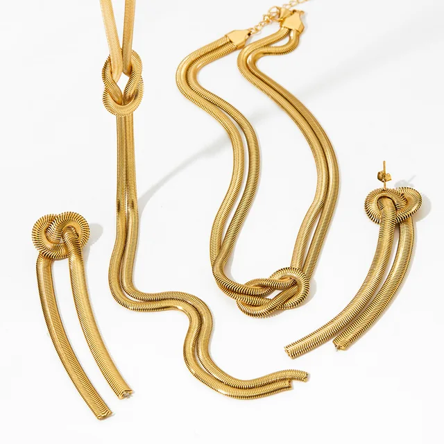 Peri'sbox-Ensemble de Bijoux en Acier Inoxydable pour Femme, Collier, Bracelet, Boucle d'Oreille, Double Couche, Déclaration, Long, Gland, Salle, JOKnot 1