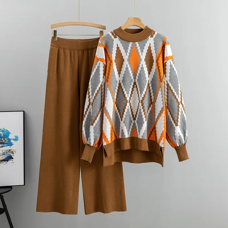 2023 Autumn Winter Womens Knitted Two Piece Set Fashion Half Turtleneck Pullover Sweater + Loose Pants Female Tracksuits Outwear
2023 Autumn Winter Womens Knitted Two Piece Set Fashion Half Turtleneck Pullover Sweater + Loose Pants Female Tracksuits Outwear