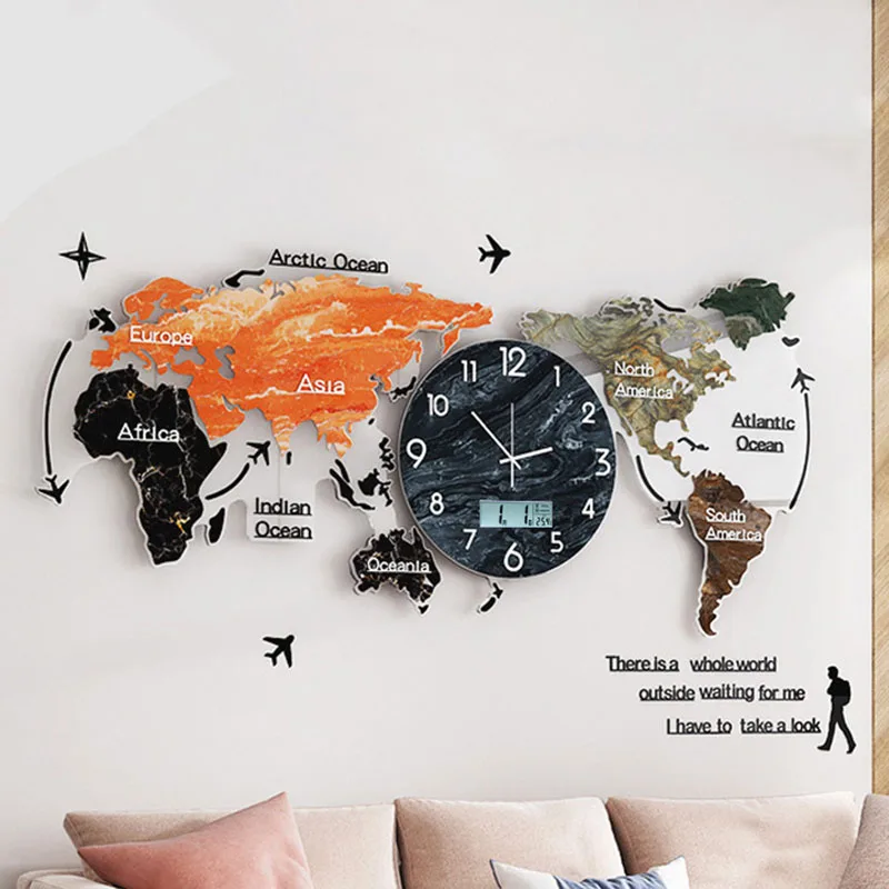 

Living Room Clocks Luxury Wall Watches Home Decor Nordic Creative Silent Modern World Map Large Wall Clock Mechanism Gift Ideas