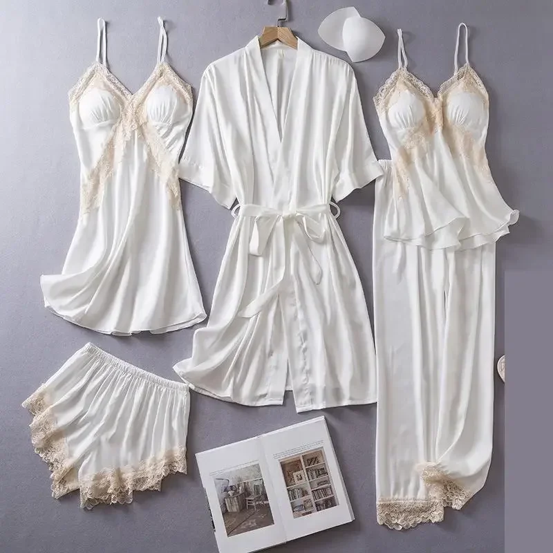 White Sleep Women Suit 5 Lace Nightgown Pajamas Bathrobe Loungewear Piece Homewear Set Spring Nightdress Sleepwear Satin
White Sleep Women Suit 5 Lace Nightgown Pajamas Bathrobe Loungewear Piece Homewear Set Spring Nightdress Sleepwear Satin