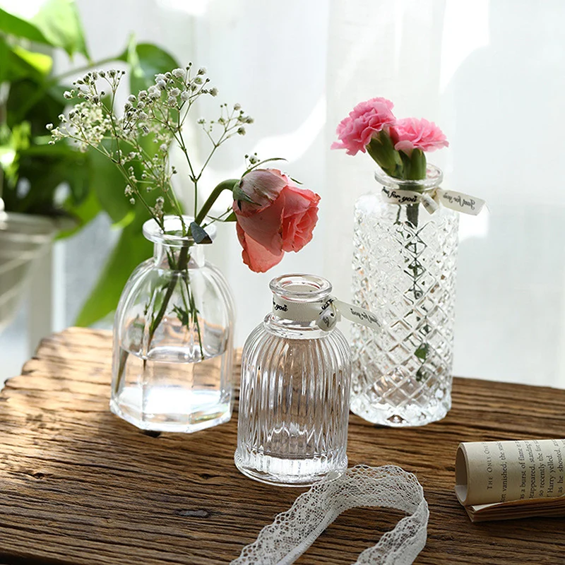 

Прозрачная стеклянная Цветочная ваза в скандинавском стиле для растений, цветов, гидропоники, свадебные украшения, винтажный вид, домашний декор для стола, цветов