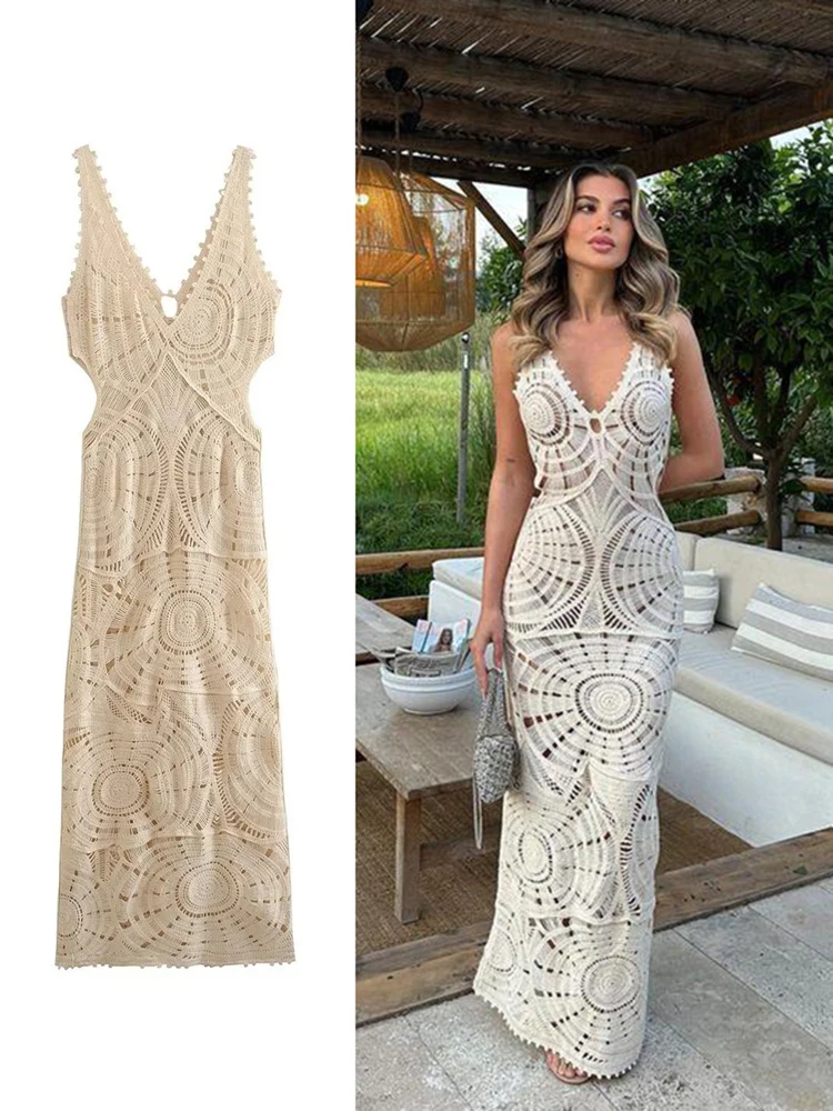 Solid Knitted Hollow Out Crochet Long Dresses Elegant V-neck Sleeveless Backless Vestidos Women Party Beach Vacation Clothes
Solid Knitted Hollow Out Crochet Long Dresses Elegant V-neck Sleeveless Backless Vestidos Women Party Beach Vacation Clothes