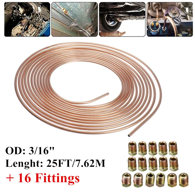 25ft 7.62m Car Roll Tube Coil of 3/16" OD Iron Plating Copper Brake Pipe Hose Line Piping Tube Tubing Universal 16Pcs Tube Nuts
25ft 7.62m Car Roll Tube Coil of 3/16" OD Iron Plating Copper Brake Pipe Hose Line Piping Tube Tubing Universal 16Pcs Tube Nuts