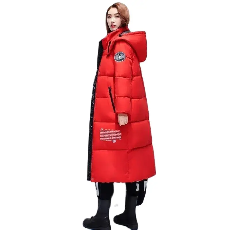 

Winter Women's New Long Knee-Length Color Contrast Cotton-Padded Jacket Detachable Hat Fashion Warm High-Grade Overcoat Parka