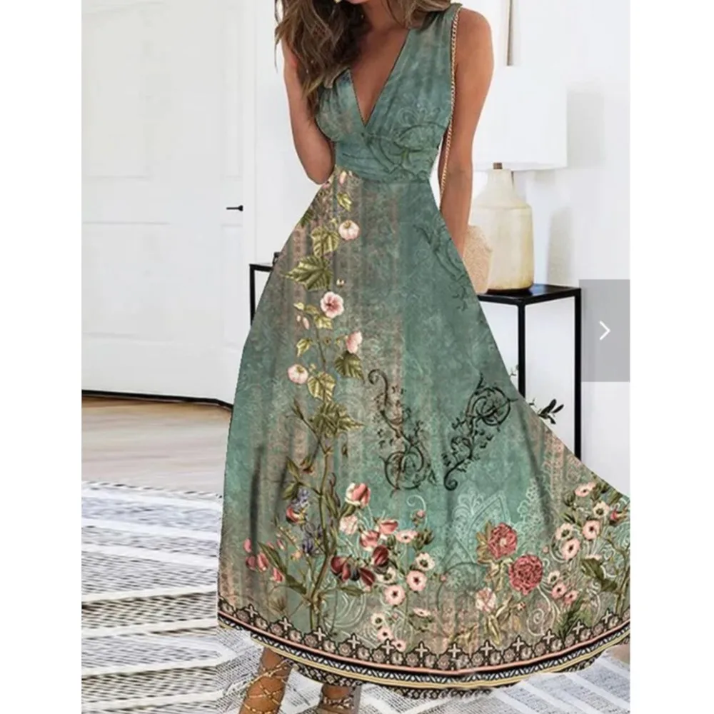 Boho Print Dresses Women Summer Fashion Deep V Neck High Waist Splic Vacation Party Dress Sleeveless Big Hem Floral Vestidos
Boho Print Dresses Women Summer Fashion Deep V Neck High Waist Splic Vacation Party Dress Sleeveless Big Hem Floral Vestidos