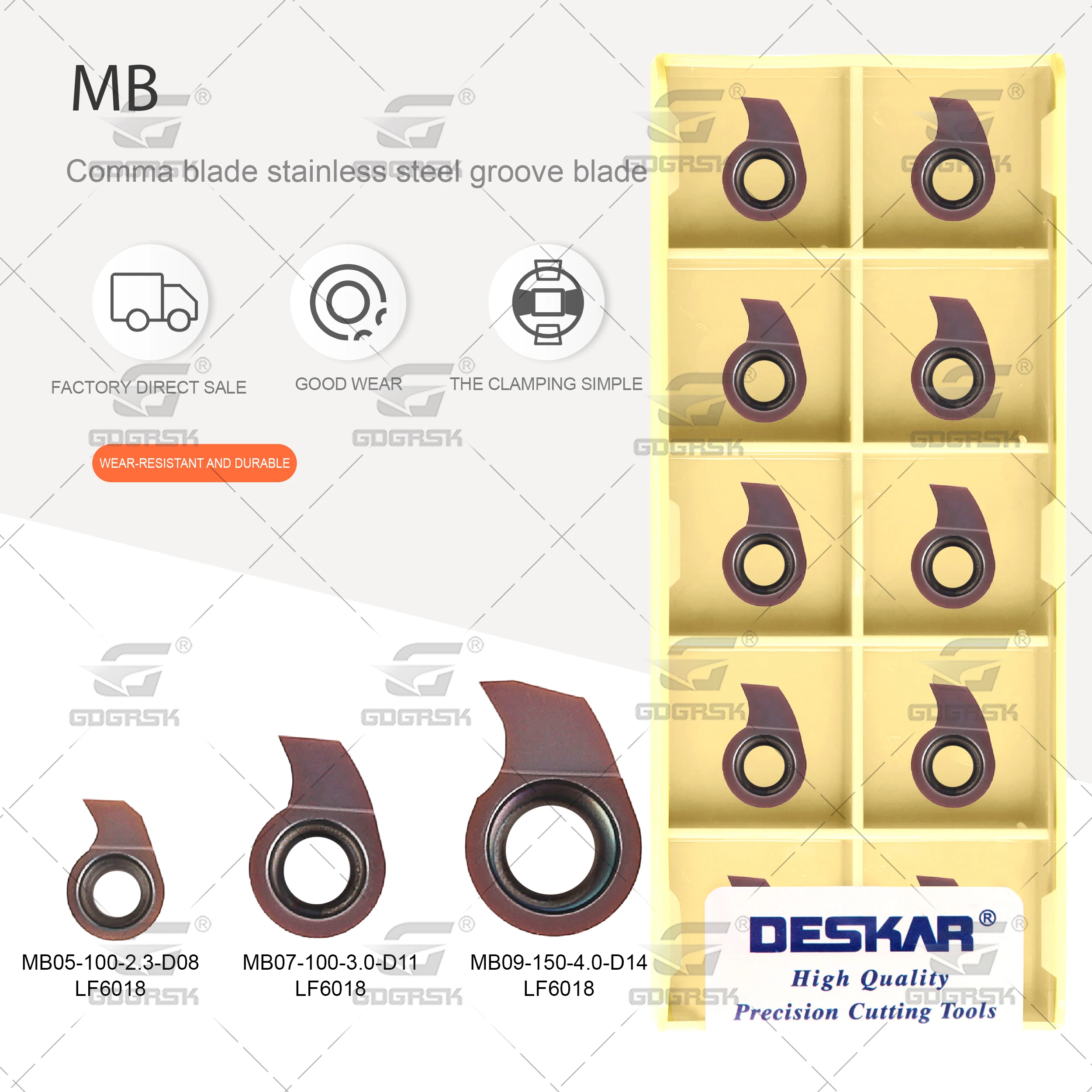 

DESKAR CNC Lathe Tools MB05-100-2.3-D08 LF6018 Comma Blade MB05 MB07 MB09 Series Internal Small Diameter Carbide Grooving Insert