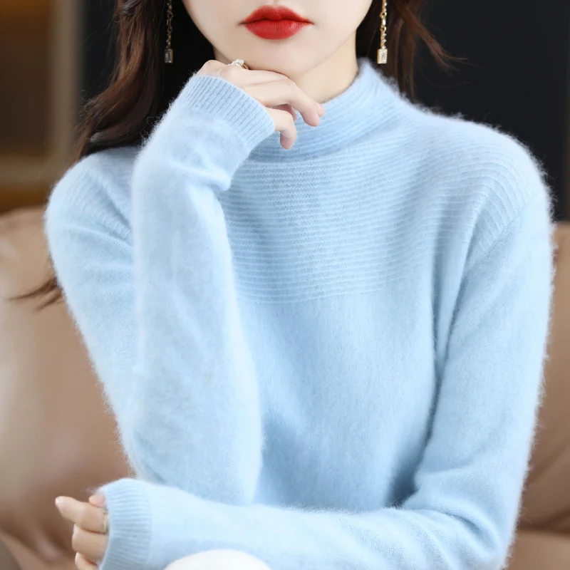 Fall/Winter new sweater women's semi-high neck fashion sweater long sleeve 100% mink velvet solid color warm sweater
Fall/Winter new sweater women's semi-high neck fashion sweater long sleeve 100% mink velvet solid color warm sweater