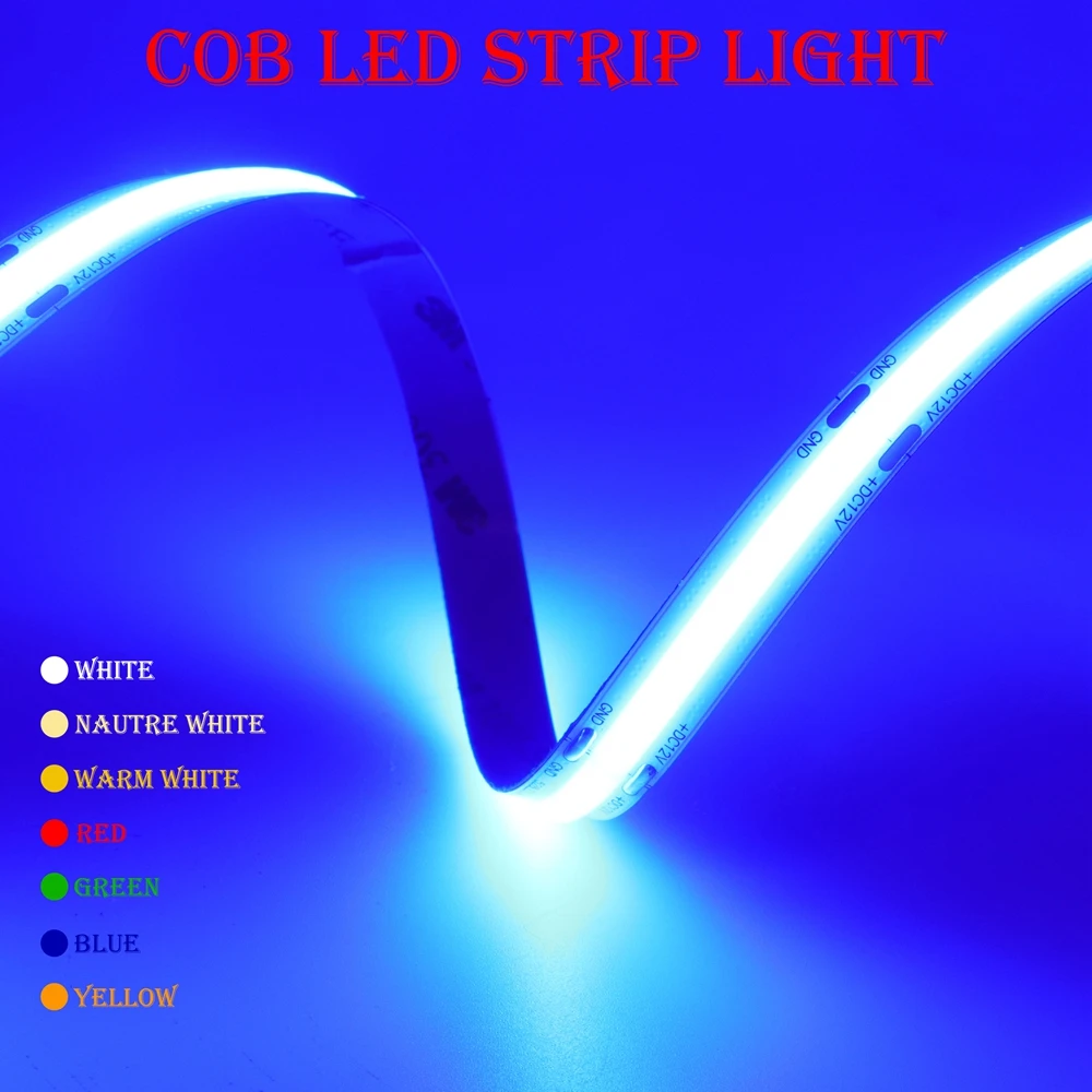 

5m/Lot 16.4Ft COB LED Strip Light 480/528 LEDs/m High Density Flexible Tape Ribbon 3000-6500K RA90 Led Lights DC12V 24V