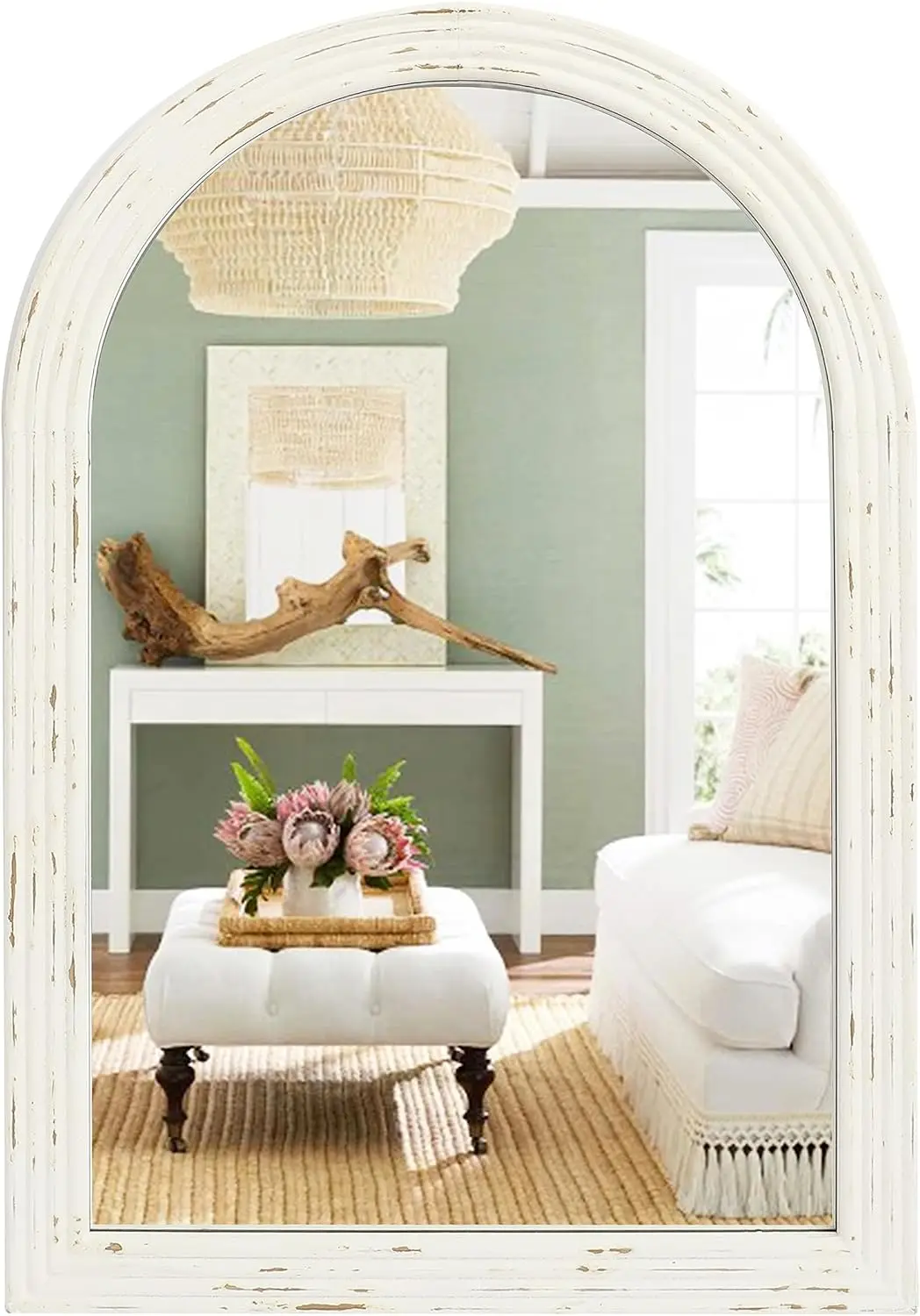 Arched Mirror, White Distressed Wood Mirror, Decorative Mirror for Bathroom Living Room Bedroom Entryway, 20''×30'
Arched Mirror, White Distressed Wood Mirror, Decorative Mirror for Bathroom Living Room Bedroom Entryway, 20''×30'