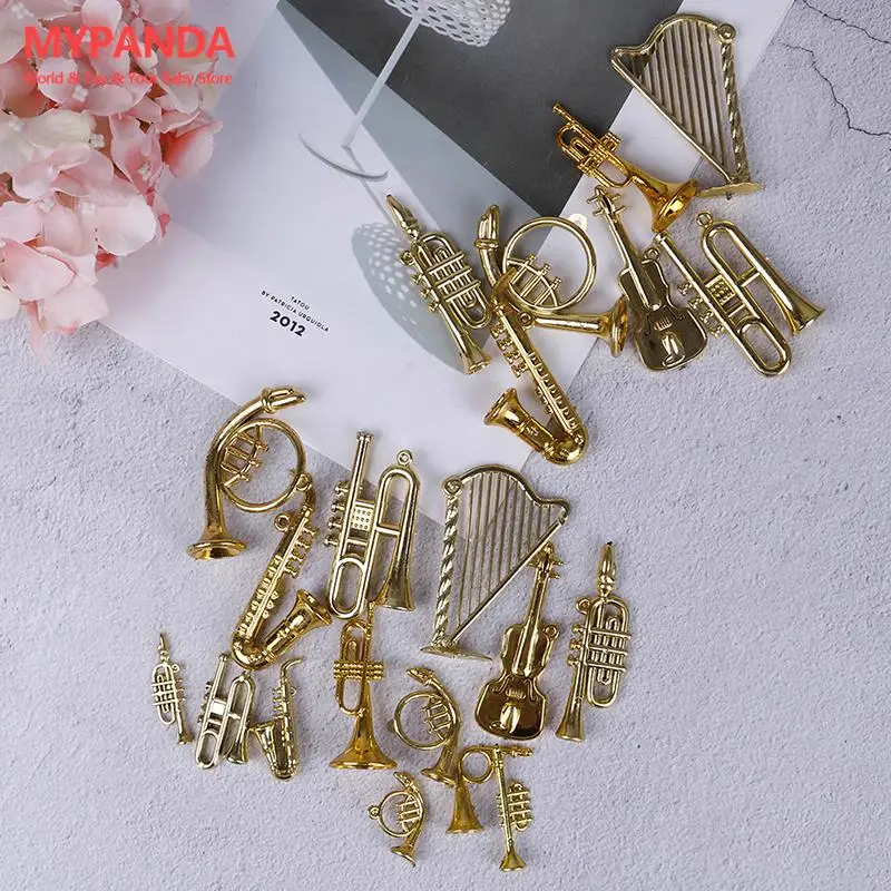 

Hot sale 7/14pcs Mini Plastic Musical Instrument Gold Christmas Tree Hanging Xmas Decor For Friends Collecting Musical Cute Toy