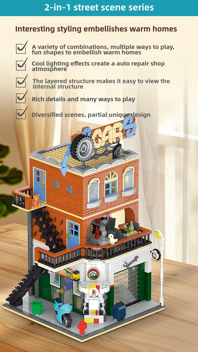 CreativeExpert IDEAS Cities repair Shop City Model MOC Street View 2in1 Building Blocks with light Toys steam 1637pcs CreativeExpert IDEAS Cities repair Shop City Model MOC Street View 2in1 Building Blocks with light Toys steam 1637pcs