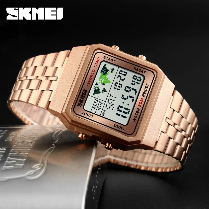 

SKMEI 1338 Men Alarm Clock 3Bar Waterproof Stainless Steel Strap Digital Watches reloj hombre Top Luxury Fashion Sport Watch