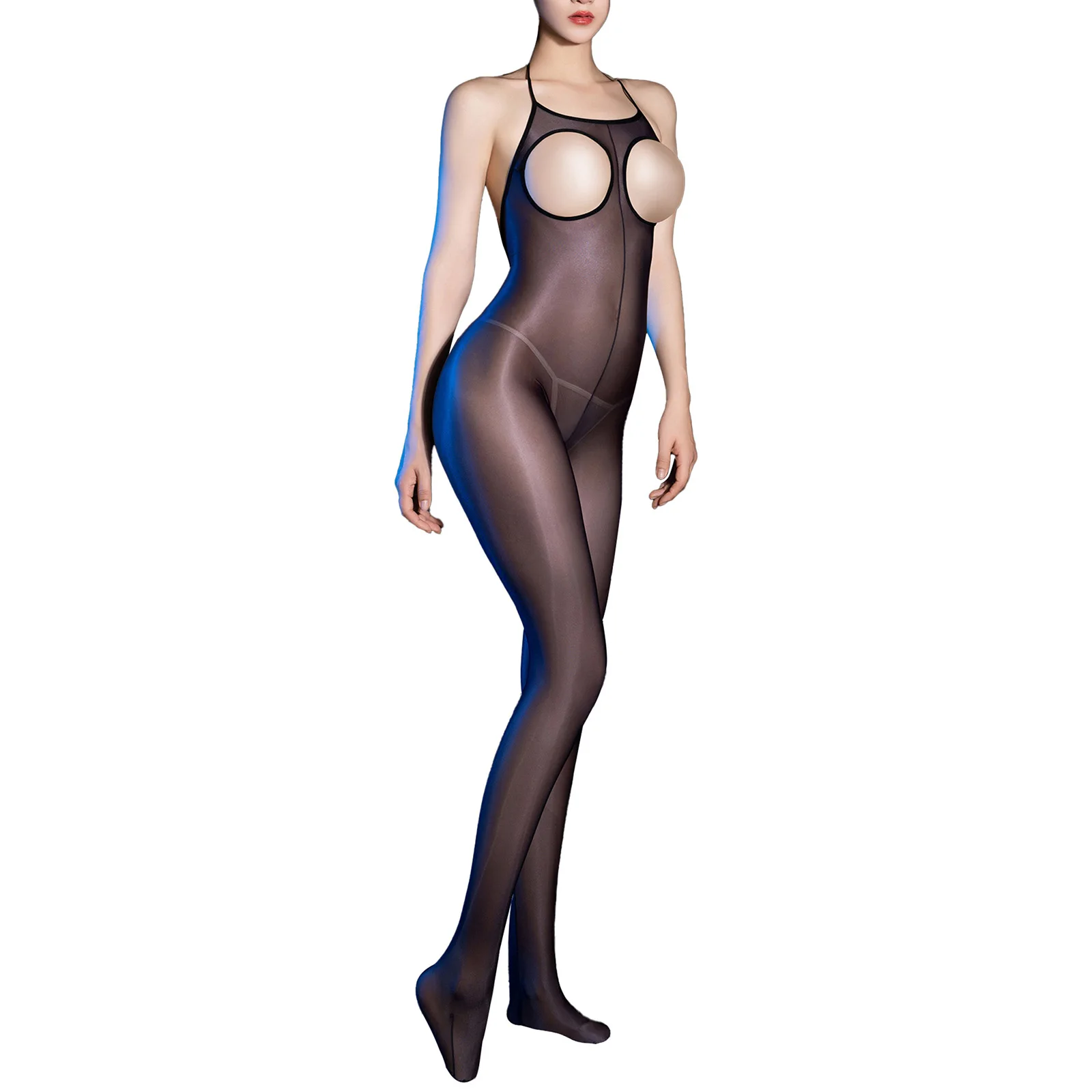 Womens Glossy Sheer Bodystocking Bodysuit Sexy Halter Cutout Cups Crotchless Jumpsuits See-Through Tempting Nightwear Cosplay 
Womens Glossy Sheer Bodystocking Bodysuit Sexy Halter Cutout Cups Crotchless Jumpsuits See-Through Tempting Nightwear Cosplay