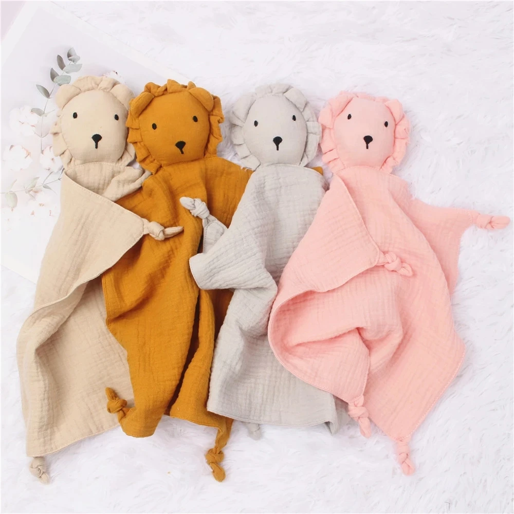 

Muslin Baby Cotton Comforter Kids Plush Stuffed Animal Toys Bunny Lion Soothing Appease Towel Security Blanket Saliva Bib