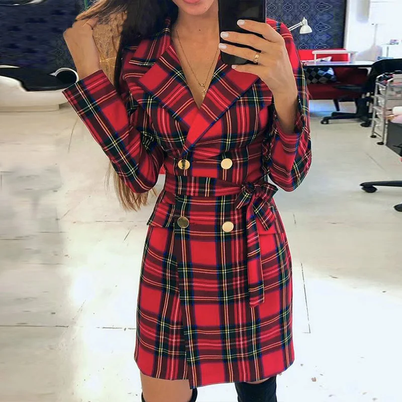Fashion Women Dress Shirt Long Sleeve Plaid Double Breasted Blazer Dress Elegant Winter Female Dress Lady Top Female Shirt Dress
Fashion Women Dress Shirt Long Sleeve Plaid Double Breasted Blazer Dress Elegant Winter Female Dress Lady Top Female Shirt Dress