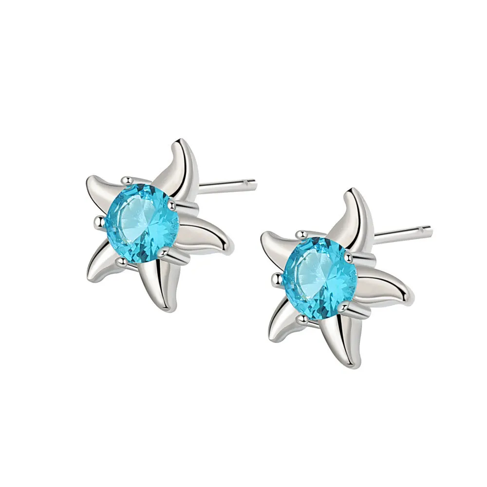 

Fashion Earrings Personality Ocean Style Blue Small Starfish Original 925 Sterling Silver Stud Earrings Factory Outlet
