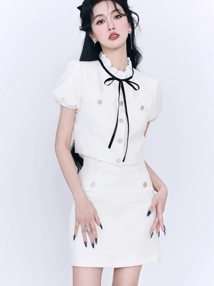 2023 New Spring Summer Small Fragrance Two Piece Set Women Bow Short Sleeve Shirt Top+High Waist Skirt Sets Fashion 2 Piece Suit
2023 New Spring Summer Small Fragrance Two Piece Set Women Bow Short Sleeve Shirt Top+High Waist Skirt Sets Fashion 2 Piece Suit