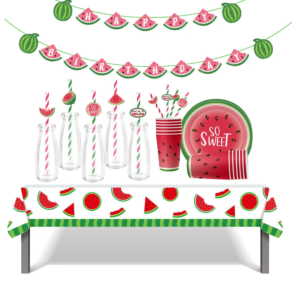 Watermelon Decorations Birthday Party Tableware Set Decor Girls Happy Birthday Banner Straw Tablecloth Plates Cups Party Supplie
Watermelon Decorations Birthday Party Tableware Set Decor Girls Happy Birthday Banner Straw Tablecloth Plates Cups Party Supplie
