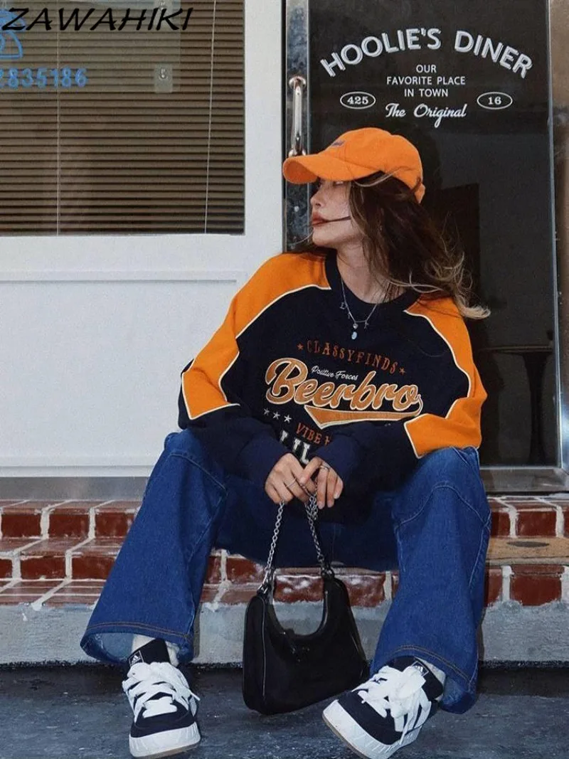 ZAWAHIKI Sweatshirt Women American Retro Streetwear Contrast Color Patchwork Letter Print Spring Fall Vintage Fashion Pullovers
ZAWAHIKI Sweatshirt Women American Retro Streetwear Contrast Color Patchwork Letter Print Spring Fall Vintage Fashion Pullovers