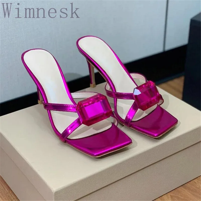 Summer New Square Toe Big Rhinestone Buckle Fashion Slipper Shoes Women Real Leather Sexy Open Toe Bling Thin Heel Slippers 2024
Summer New Square Toe Big Rhinestone Buckle Fashion Slipper Shoes Women Real Leather Sexy Open Toe Bling Thin Heel Slippers 2024