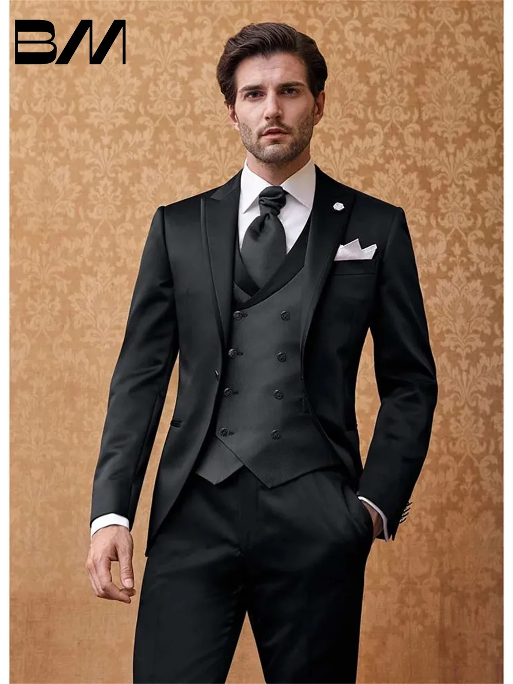 

Elegant One Button Men Suits Peak Lapel Groom Tuxedos Groomsmen Wedding Suit Prom Best Blazer 2 Pieces Prom Jacket Pants