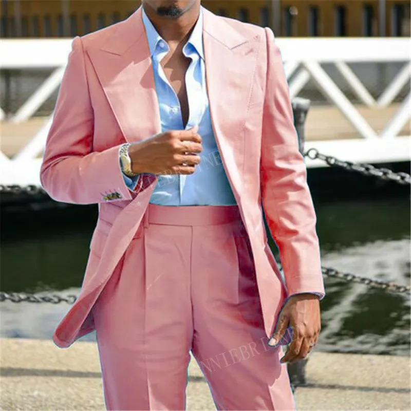 

Custom Coral Red Casual Men Suit High Quality 2 Piece Slim Fit Groom Wedding Tuxedo Jacket Pants Set Male New In Suits & Blazers
