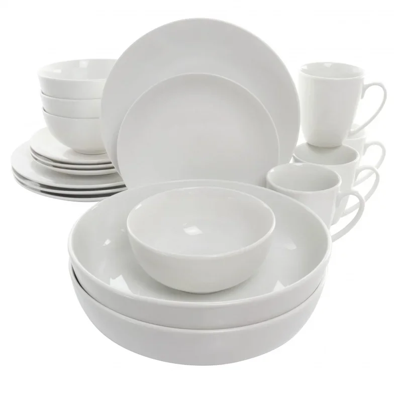 

Elama Owen 18 piece porcelain dinnerware set with 2 large serving bowls in White