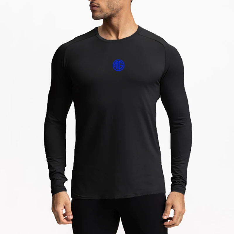 

Мужская приталенная брендовая футболка с длинным рукавом для тренировок бодибилдинга фитнеса Удобная Повседневная модная трендовая облегающая Спортивная футболка