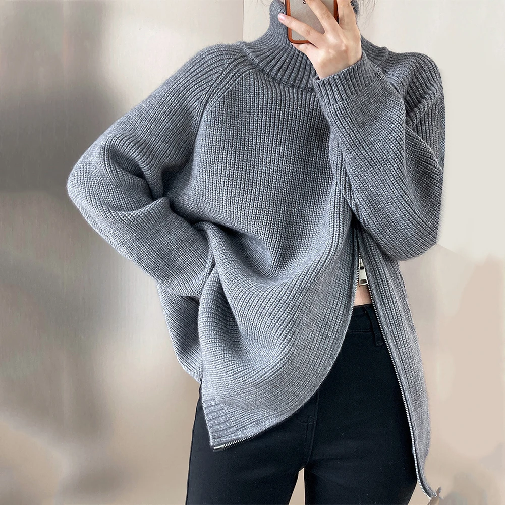 Women Zip Up Sweater Autumn Winter Casual Daily High-Neck Knitted Long-sleeved Loose Slight Strech Solid Color Female Sweater
Women Zip Up Sweater Autumn Winter Casual Daily High-Neck Knitted Long-sleeved Loose Slight Strech Solid Color Female Sweater