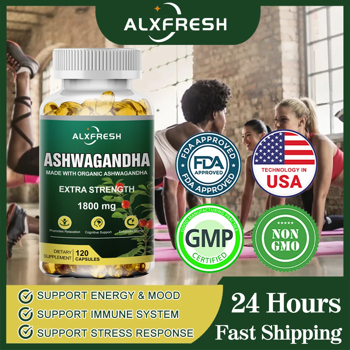 

Alxfresh Pure Organic Ashwagandha Extract Capsule 1800mg| Potent Concentrated Extract | Maximum Strength Formula | Non-GMO Vegan