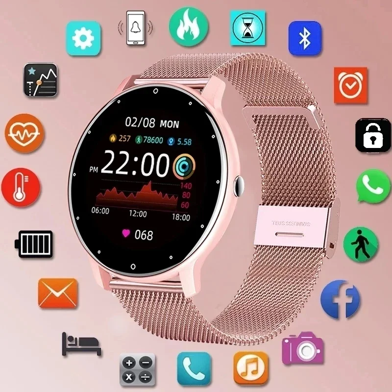 

Новинка 2024, женские умные часы с Полноразмерным сенсорным экраном, спортивные фитнес-часы IP67, водонепроницаемые умные женские часы с Bluetooth для Android и IOS