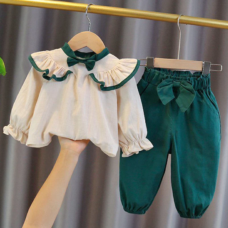 Girls Clothes Sets Spring Autumn Bowknot Blouses Tops + Bloomers Pants Outfits For Children Clothes Set Sweet Kids Clothing 2Pcs
Girls Clothes Sets Spring Autumn Bowknot Blouses Tops + Bloomers Pants Outfits For Children Clothes Set Sweet Kids Clothing 2Pcs