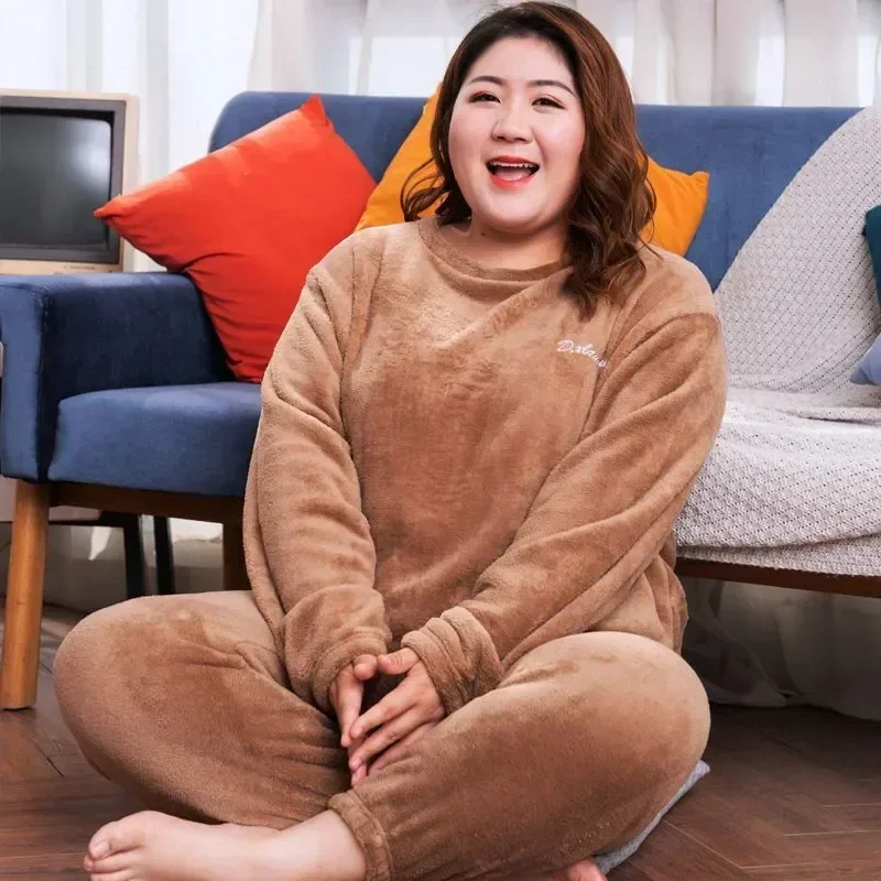 

Male Female Suit Pajama Fleece Homewear Pyjama Set Winter Sleepwear Chaud Thick Velvet Warm Coral Femme