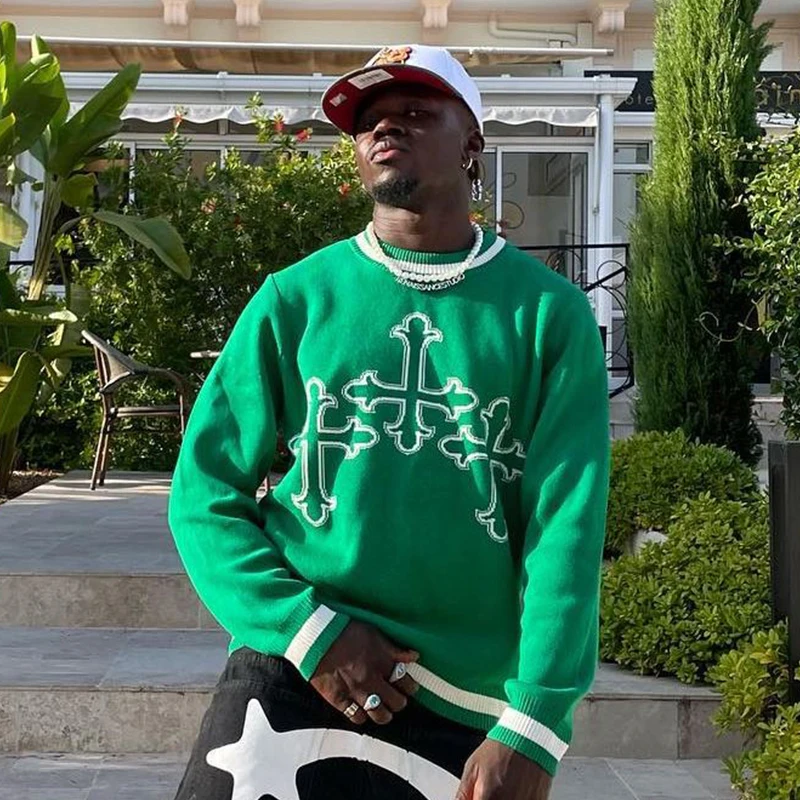 Men Oversized Sweater Green Loose Cross Print Women Harajuku Vintage Knitted Sweat Knitted Sweater 2022 Autumn Pullover Unisex
Men Oversized Sweater Green Loose Cross Print Women Harajuku Vintage Knitted Sweat Knitted Sweater 2022 Autumn Pullover Unisex