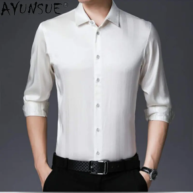 AYUNSUE Real Silk Shirt Men's new Long Sleeved Mulberry Silk Business Casual Loose Shirt for Men Autumn Men's Clothing Camisetas
AYUNSUE Real Silk Shirt Men's new Long Sleeved Mulberry Silk Business Casual Loose Shirt for Men Autumn Men's Clothing Camisetas