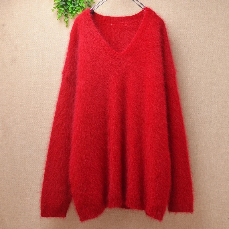 ladies women christmas red hairy mink cashmere knitted v-neck long sleeves loose pullover angora fur jumper sweater pull tops
ladies women christmas red hairy mink cashmere knitted v-neck long sleeves loose pullover angora fur jumper sweater pull tops