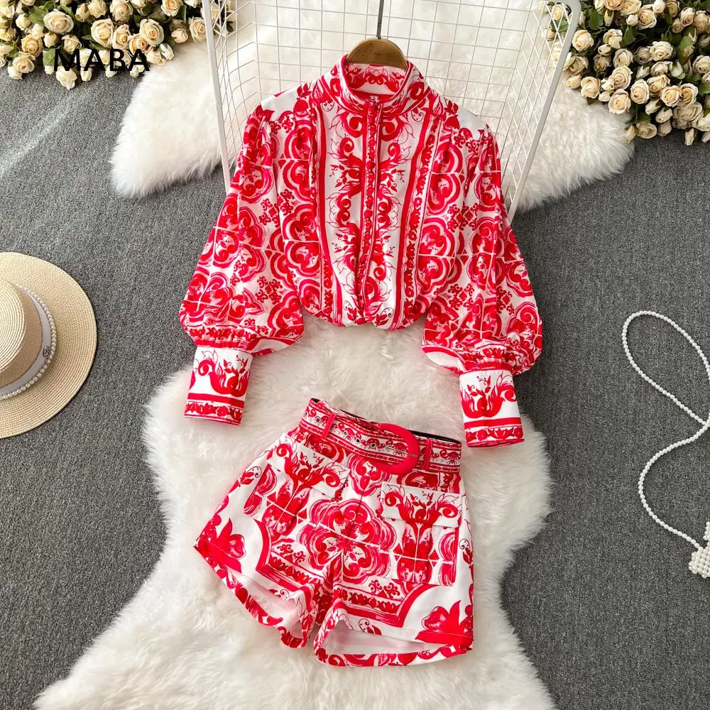 Fashion Designer Luxury Shorts Set Women Autumn Stand Collar Puff Sleeve Vintage Print Shirt Top+high Waist Wide Leg Shorts 2023
Fashion Designer Luxury Shorts Set Women Autumn Stand Collar Puff Sleeve Vintage Print Shirt Top+high Waist Wide Leg Shorts 2023
