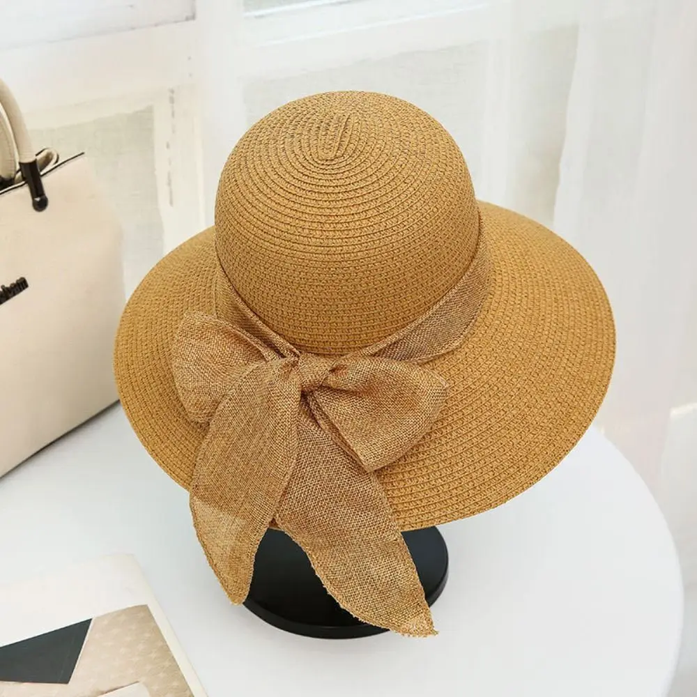 

Повседневная Женская Солнцезащитная шляпа, новая летняя Складная женская соломенная шляпа с защитой от УФ-лучей и бантом, Рыбацкая шляпа