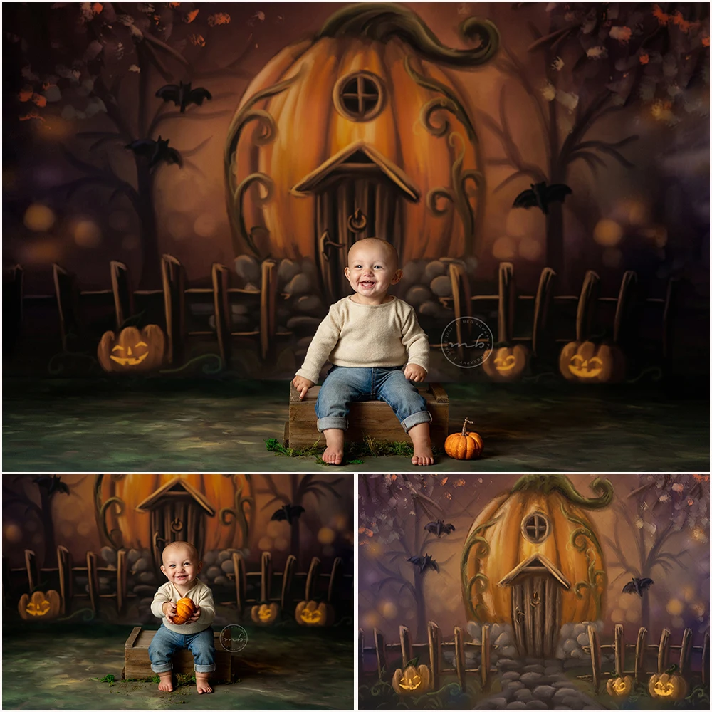 

Spooky Pumpkin House Photo Background Fairy Tale Halloween Theme Photo Studio Props For Kids Cake Smash Photography Backdrop
