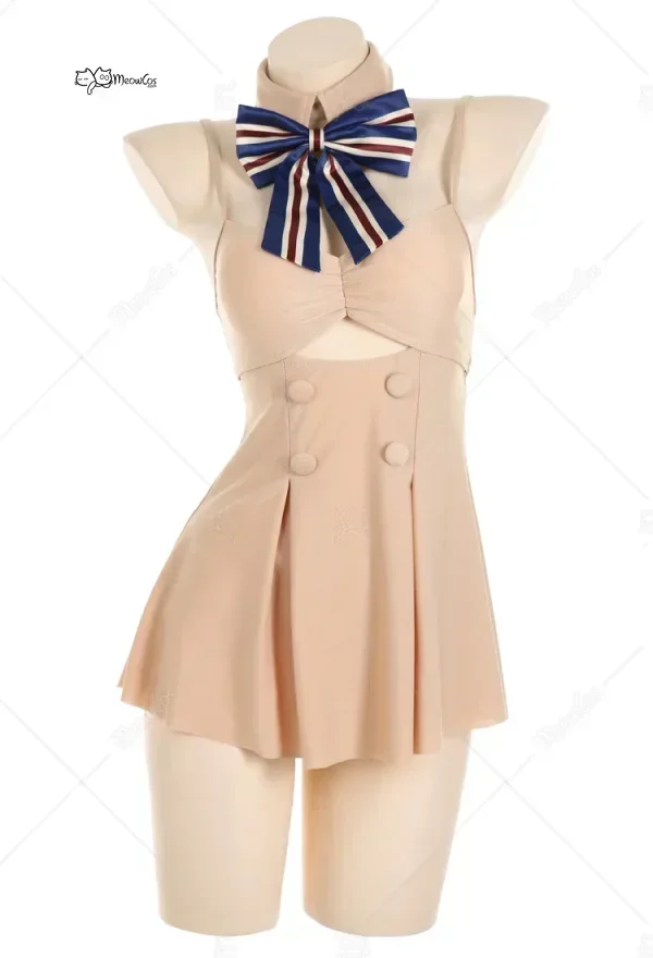 Meowcos Women Sexy Gentle Style Bathwear Beige Braces Skirt One-Piece Swimsuit with Bow Collar and Panty
Meowcos Women Sexy Gentle Style Bathwear Beige Braces Skirt One-Piece Swimsuit with Bow Collar and Panty
