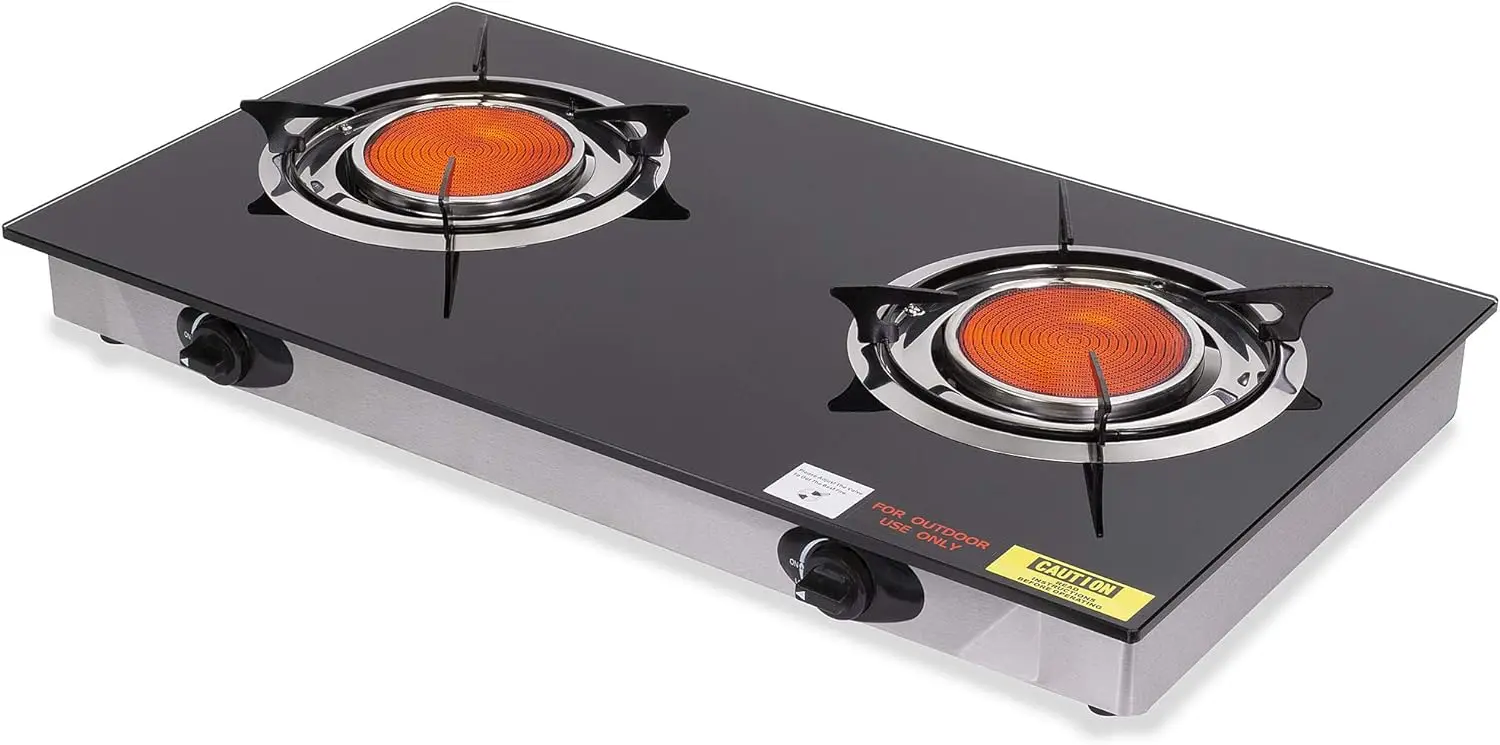 

Propane Gas Range Stove 2 Burner Cooktop Auto Ignition Outdoor Grill Camping Stoves Station LPG