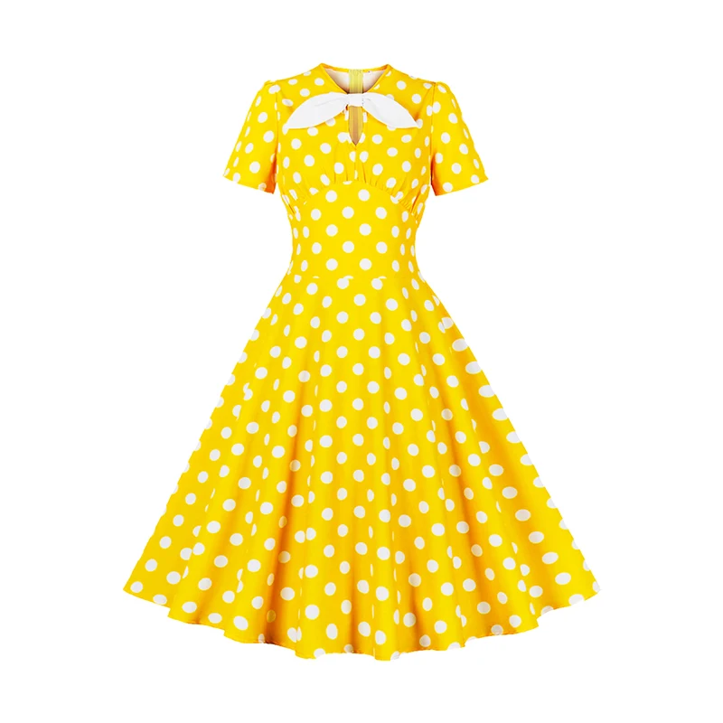 

Summer Fashion vestido de festa Women Short sleeve bow cut out Polka dot Printed Vintage retro 50s 60s Rockabilly pin up dress