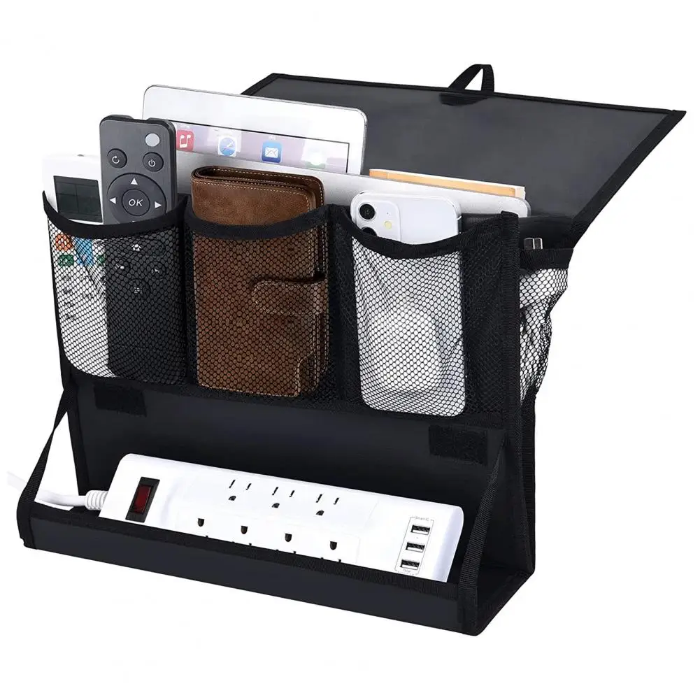 

Tear-resistant Bedside Caddy Bedside Caddy with Power Outlet Multifunctional Bedside Storage Organizer 7-pocket Caddy with Power