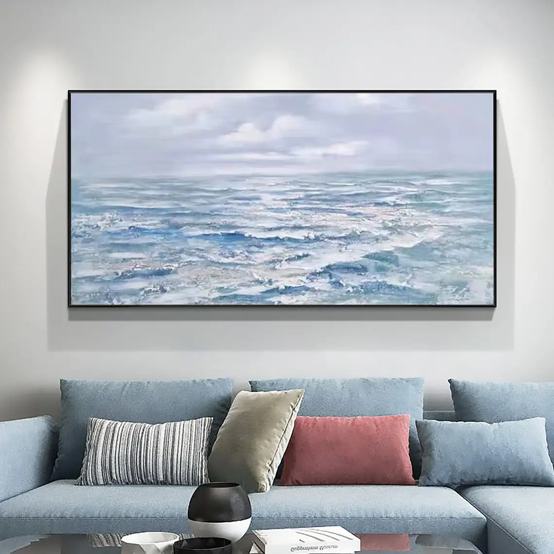 

Large Grey Ocean Handmade Oil Painting on Canvas Abstract Texture Seascape Acrylic Painting Wall Art Living Room Home Wall Decor