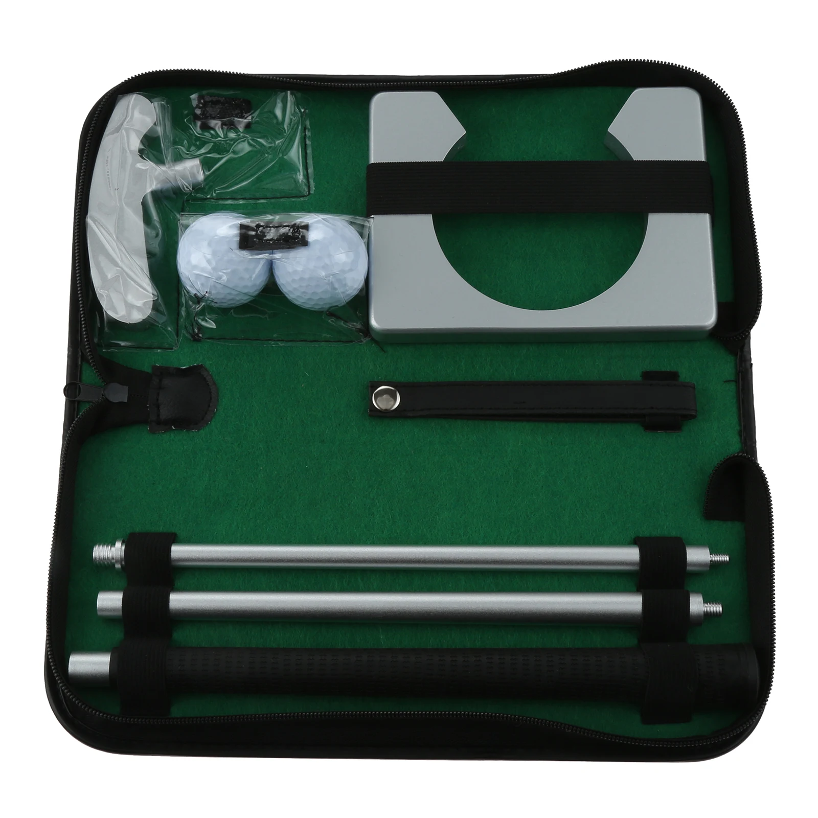 

1 Set Golf Putting Practice Kit Double-Sided 3-Section Foldable Aluminum Alloy Rod Zinc Alloy Putter Head Balls PU Carry Bag