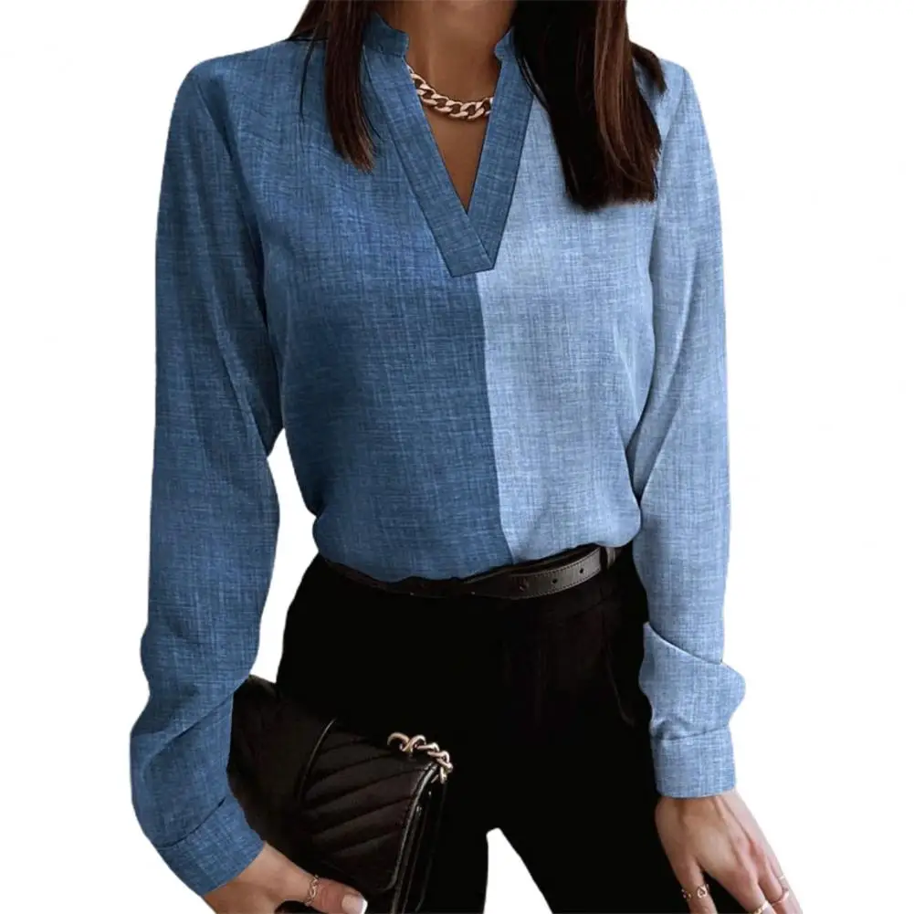 

Блузка женская с V-образным вырезом, элегантный кружевной топ в стиле пэчворк, офисный пуловер с пышными рукавами и V-образным вырезом, свободный крой, рубашка