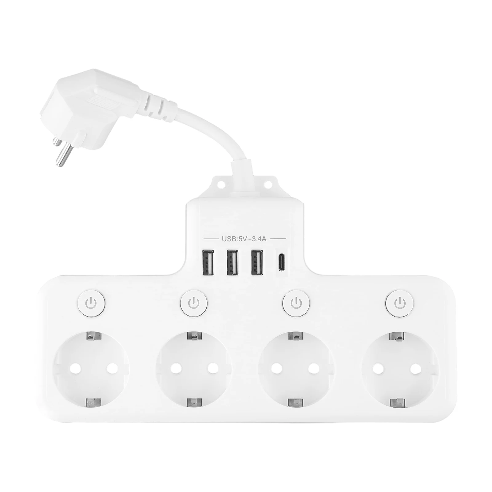 

Charge Multiple Devices Simultaneously 4 Way Power Strip with Individually Switchable EU Sockets and USB Ports