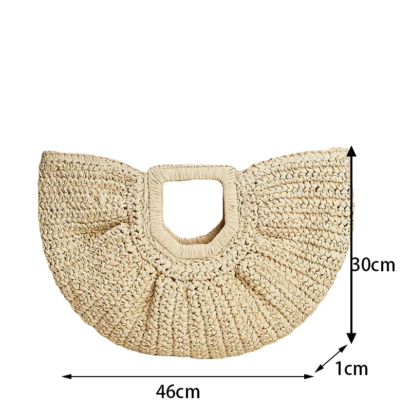 Half-Moon Woven Straw Handbag - Wooden Handle Beach Shopping Basket 21 S5aeb646dc60e4efbbbc2c6cc7d532ae5Z